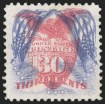 30c Ultramarine & Carmine, Center Inverted, (Scott 121b)