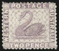 Western Australia, 1865, 2p Lilac, Color of Error, (Scott 31a; SG 55b)