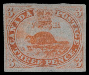 Canada, 1851, 3p Red, Laid Paper, (Scott 1; SG 1)