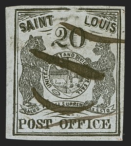 St. Louis, Missouri, 20c Black on Greenish, Postmaster's Provisional, (Scott 11X3)