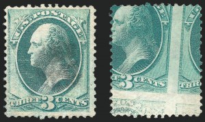 3c Green, Printed on Both Sides, (Scott 147a)