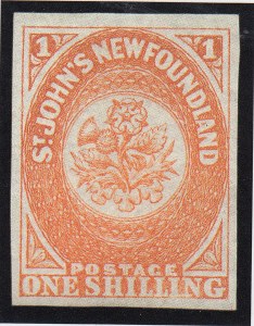 Newfoundland, 1860, 1sh Orange, (Scott 15; SG 15)