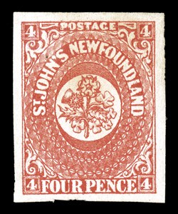 Newfoundland, 1857, 4p Scarlet Vermilion, (Scott 4; SG 4)