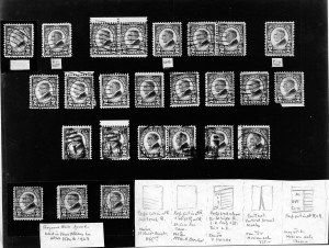 23 of the recorded examples., The first three rows comprise stamps discovered by Stanley Gibbons