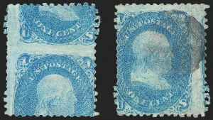 1c Blue, Printed On Both Sides, (Scott 63e)