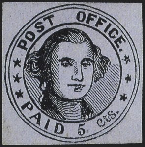 Millbury Mass., 5c Black on Bluish Postmaster's Provisional, (Scott 7X1)