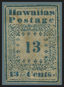 13c "Hawaiian Postage" Missionary, (Scott HI3)