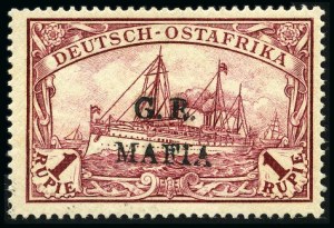 Mafia Island, 1915, 1r Red, Black Overprint, (Scott NL16; SG M8A)