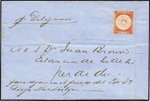 Uruguay, 1856, 1r Vermilion, Diligencia, (Scott 3)