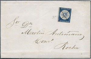 Uruguay, 1857, 60c Blue, Diligencia, Redrawn Type, (Scott 3B)