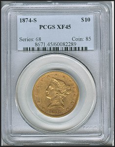 Liberty Eagle, $10, 1874 - S, 8671, Obverse
