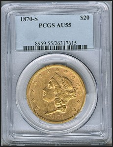 Liberty Double Eagle, $20, 1870 - S, 8959, Obverse