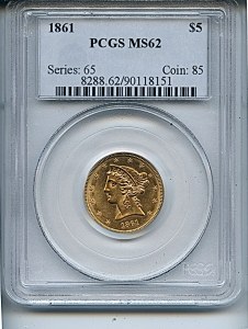 Liberty Half Eagle, $5, 1861 - , 8288, Obverse