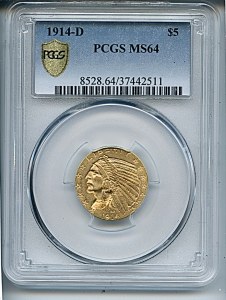Indian Half Eagle, $5, 1914 - D, 8528, Obverse