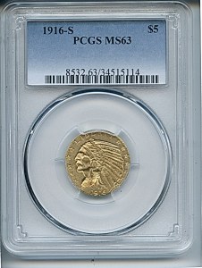Indian Half Eagle, $5, 1916 - S, 8532, Obverse