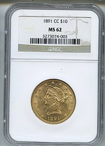 Liberty Eagle, $10, 1891 - CC, 8720, Obverse