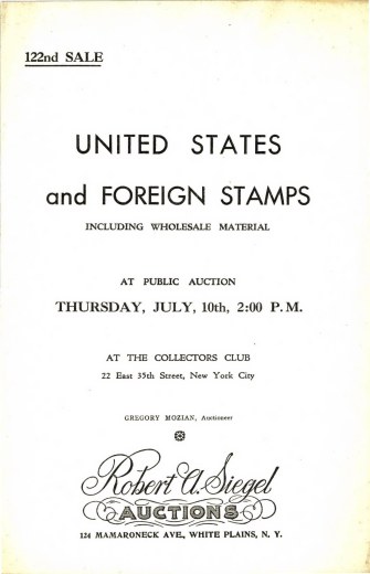 Catalog Cover Sale no. 122 — Siegel Auction Galleries