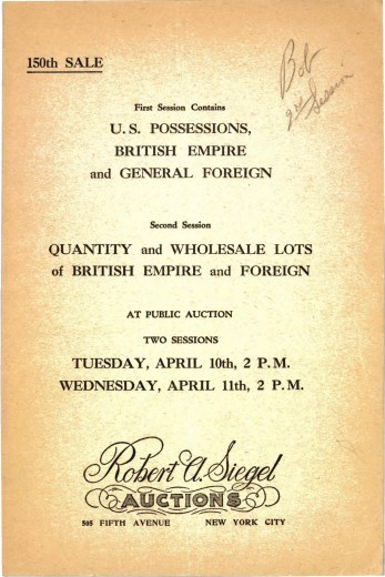 Catalog Cover Sale no. 150 — Siegel Auction Galleries