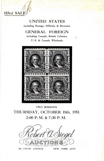Catalog Cover Sale no. 153 — Siegel Auction Galleries