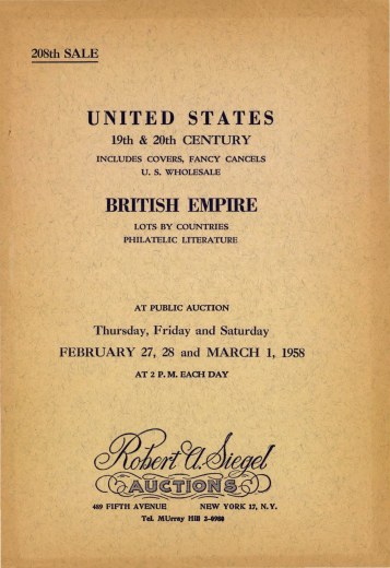 Catalog Cover Sale no. 208 — Siegel Auction Galleries