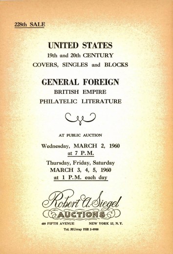 Catalog Cover Sale no. 228 — Siegel Auction Galleries