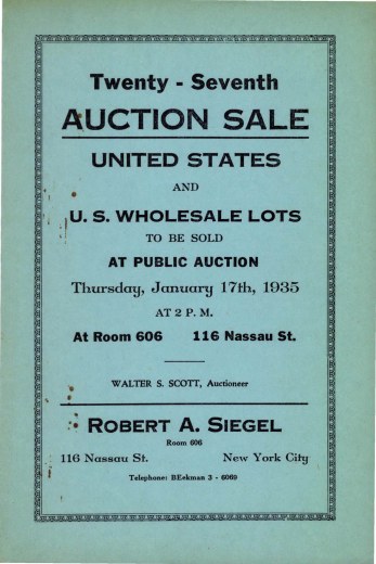 Catalog Cover Sale no. 27 — Siegel Auction Galleries