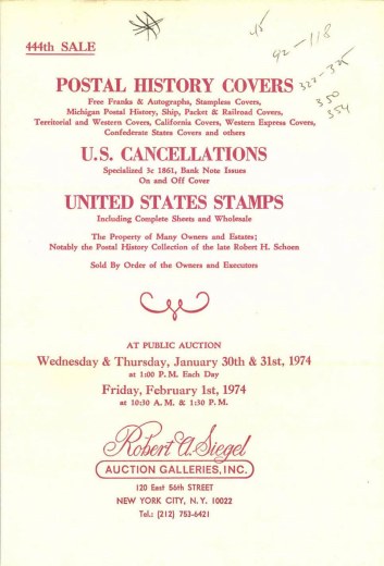 Catalog Cover Sale no. 444 — Siegel Auction Galleries