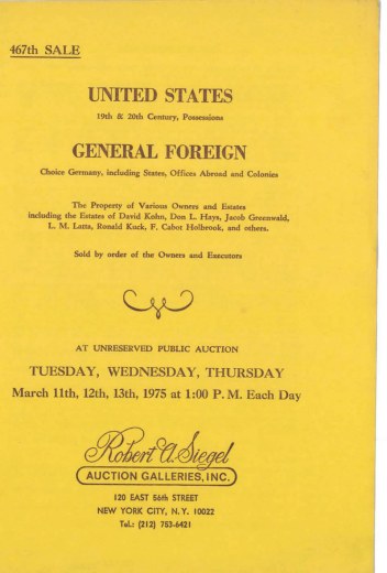 Catalog Cover Sale no. 467 — Siegel Auction Galleries