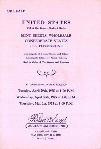 Catalog Cover Sale no. 470 — Siegel Auction Galleries