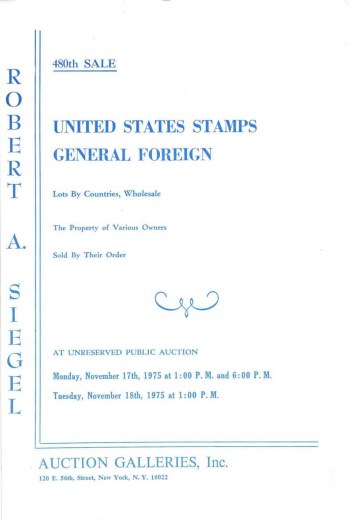Catalog Cover Sale no. 480 — Siegel Auction Galleries