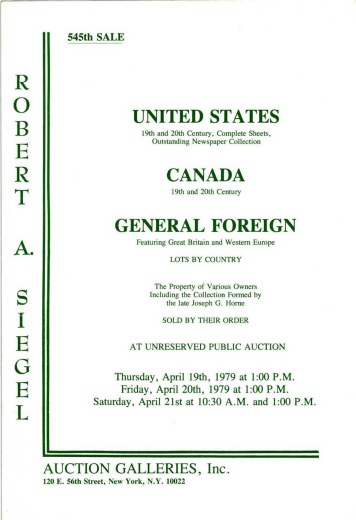 Catalog Cover Sale no. 545 — Siegel Auction Galleries