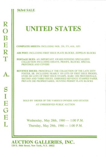 Catalog Cover Sale no. 563 — Siegel Auction Galleries