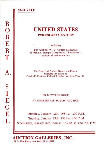 Catalog Cover Sale no. 574 — Siegel Auction Galleries