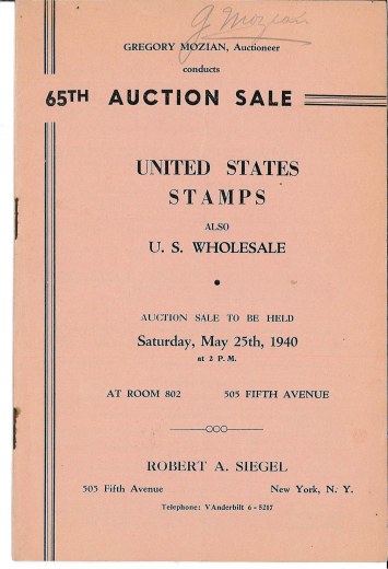 Catalog Cover Sale no. 65 — Siegel Auction Galleries