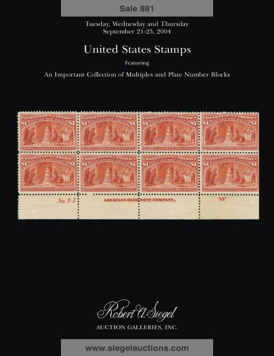 Catalog Cover Sale no. 881 — Siegel Auction Galleries