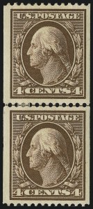 Sale 905, Lot 2413, 1908-09 Washington-Franklin Issues (Scott 331 thru 356), 4c Brown, Coil (350) Sale 905, Lot 2413, 1908-09 Washington-Franklin Issues (Scott 331 thru 356)