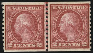 Sale 905, Lot 3102, Group by Issue, 2c Carmine Rose, Ty. I, 2c Red Ty. II Coils (453-454) Sale 905, Lot 3102, Group by Issue