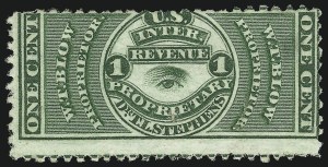 Sale 905, Lot 3632, Private Die Proprietary Stamps, W. T. Blow, 1c Green, Old Paper (RS31a) Sale 905, Lot 3632, Private Die Proprietary Stamps