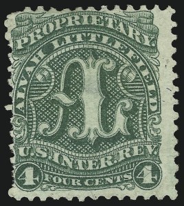 Sale 905, Lot 3685, Private Die Proprietary Stamps, Alvah Littlefield, 4c Green, Silk Paper (RS165b) Sale 905, Lot 3685, Private Die Proprietary Stamps