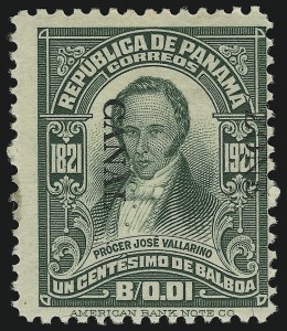 Sale 905, Lot 3802, Canal Zone, 1924, 1c Green, "Zone Canal" Reading Down (67a) Sale 905, Lot 3802, Canal Zone