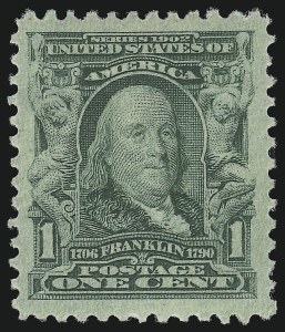 Sale 914, Lot 1219, 1902-08 Issues (Scott 300 thru 320), 1c Blue Green (300) Sale 914, Lot 1219, 1902-08 Issues (Scott 300 thru 320)