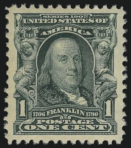 Sale 914, Lot 1220, 1902-08 Issues (Scott 300 thru 320), 1c Blue Green (300) Sale 914, Lot 1220, 1902-08 Issues (Scott 300 thru 320)