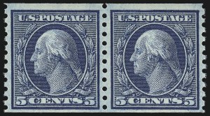 Sale 914, Lot 1650, 1912-23 Issues (Scott 424 to 458), 5c Blue, Coil (458) Sale 914, Lot 1650, 1912-23 Issues (Scott 424 to 458)