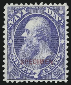 Sale 914, Lot 2258, Official Specimens, 7c Navy, Specimen Ovpt. (O39S) Sale 914, Lot 2258, Official Specimens