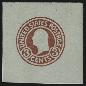Sale 914, Lot 2932, Postal Stationery, 3c Carmine on Blue, Die 5, Color Error (U439g) Sale 914, Lot 2932, Postal Stationery