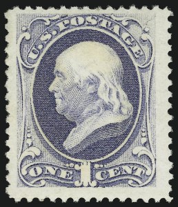 Sale 914, Lot 723, 1870-88 Bank Note Issues (Scott 156 thru 166), 1c Ultramarine (156) Sale 914, Lot 723, 1870-88 Bank Note Issues (Scott 156 thru 166)