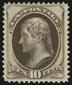 Sale 914, Lot 741, 1870-88 Bank Note Issues (Scott 156 thru 166), 10c Brown (161) Sale 914, Lot 741, 1870-88 Bank Note Issues (Scott 156 thru 166)