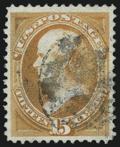 Sale 914, Lot 745, 1870-88 Bank Note Issues (Scott 156 thru 166), 15c Yellow Orange (163) Sale 914, Lot 745, 1870-88 Bank Note Issues (Scott 156 thru 166)