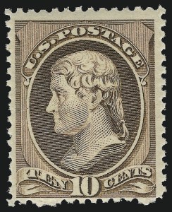 Sale 914, Lot 845, 1870-88 Bank Note Issues (Scott 205 thru 218), 10c Brown (209) Sale 914, Lot 845, 1870-88 Bank Note Issues (Scott 205 thru 218)