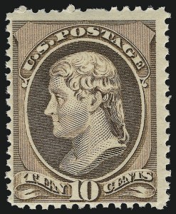 Sale 914, Lot 846, 1870-88 Bank Note Issues (Scott 205 thru 218), 10c Brown (209) Sale 914, Lot 846, 1870-88 Bank Note Issues (Scott 205 thru 218)